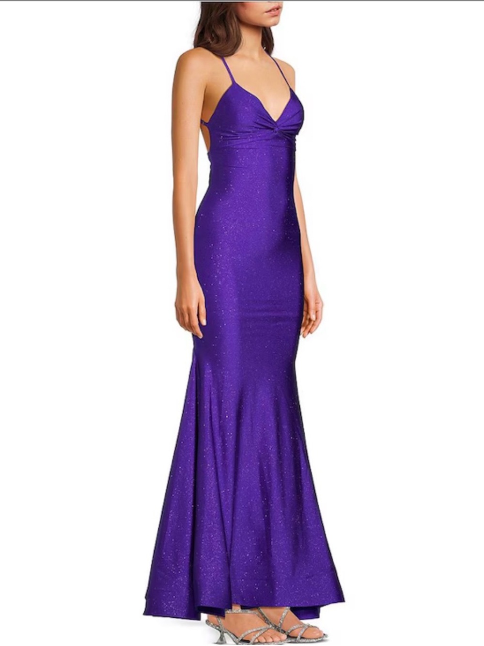 Elegant Purple Glitter Spaghetti-Strap Mermaid Prom Dress